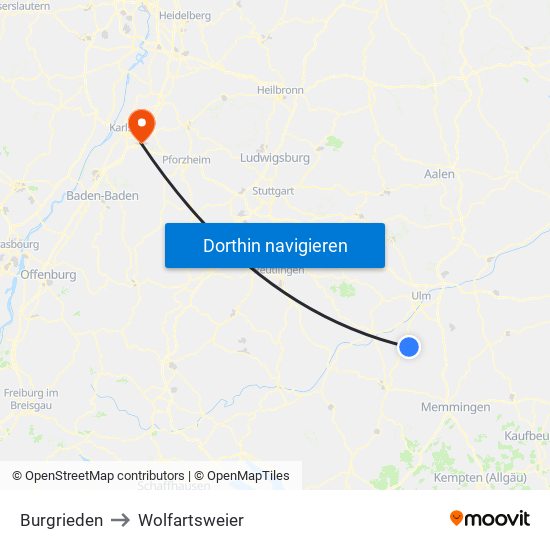Burgrieden to Wolfartsweier map