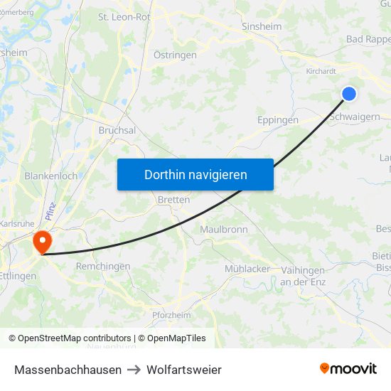 Massenbachhausen to Wolfartsweier map