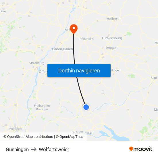 Gunningen to Wolfartsweier map