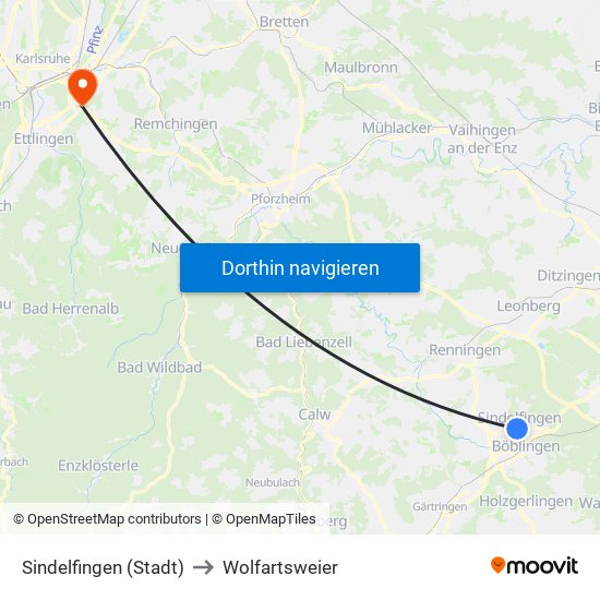 Sindelfingen (Stadt) to Wolfartsweier map