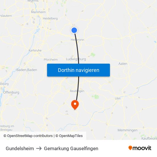 Gundelsheim to Gemarkung Gauselfingen map