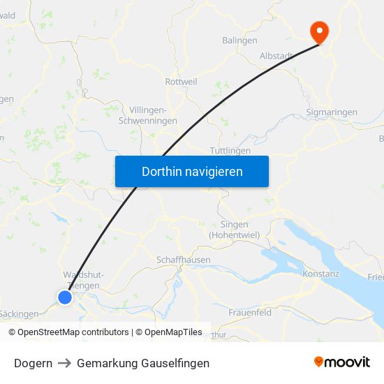 Dogern to Gemarkung Gauselfingen map