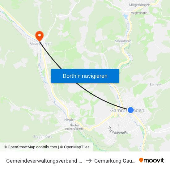 Gemeindeverwaltungsverband Gammertingen to Gemarkung Gauselfingen map