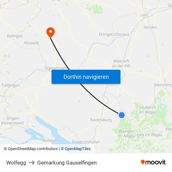 Wolfegg to Gemarkung Gauselfingen map