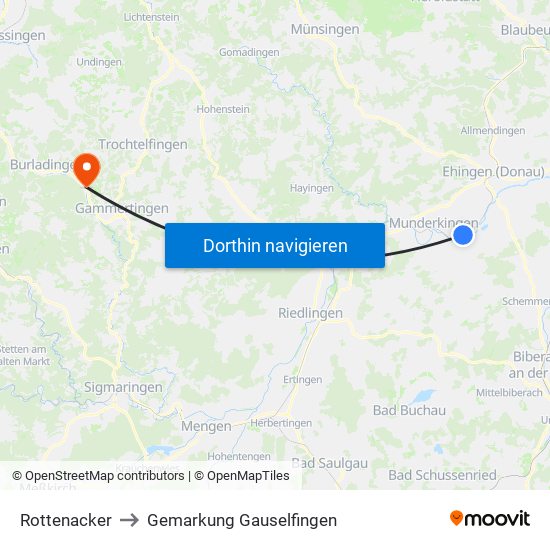 Rottenacker to Gemarkung Gauselfingen map