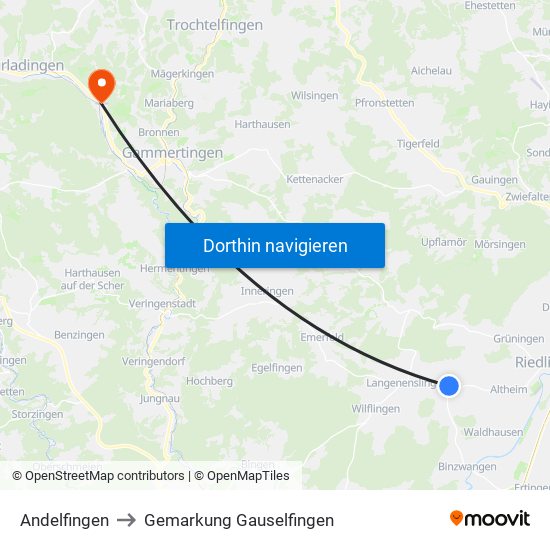 Andelfingen to Gemarkung Gauselfingen map