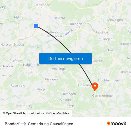 Bondorf to Gemarkung Gauselfingen map