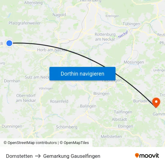 Dornstetten to Gemarkung Gauselfingen map