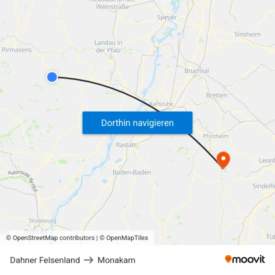 Dahner Felsenland to Monakam map