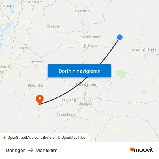 Öhringen to Monakam map