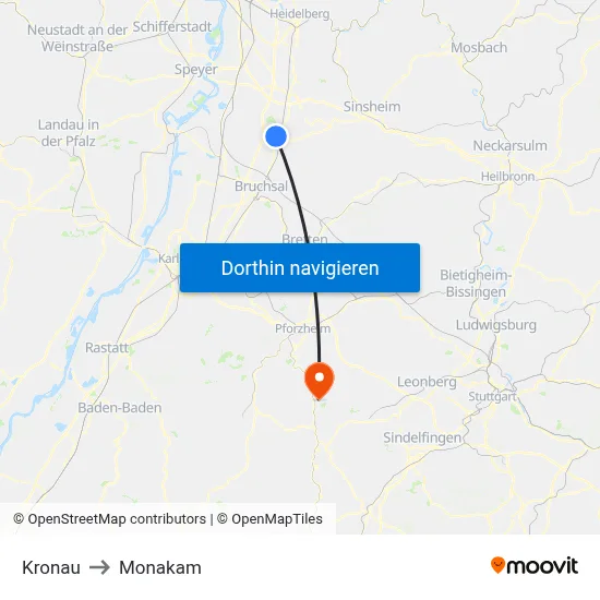 Kronau to Monakam map