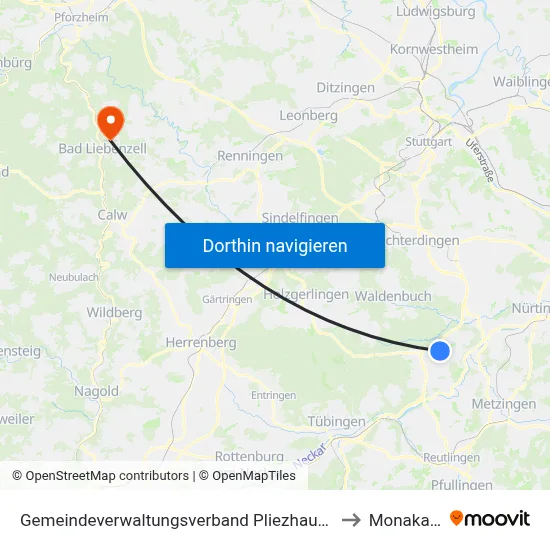Gemeindeverwaltungsverband Pliezhausen to Monakam map