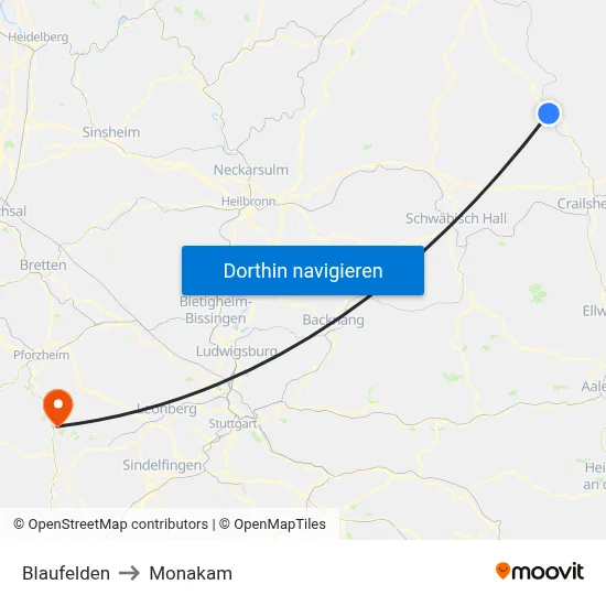 Blaufelden to Monakam map