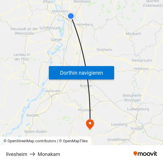 Ilvesheim to Monakam map