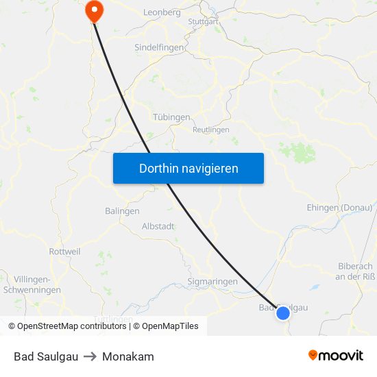 Bad Saulgau to Monakam map