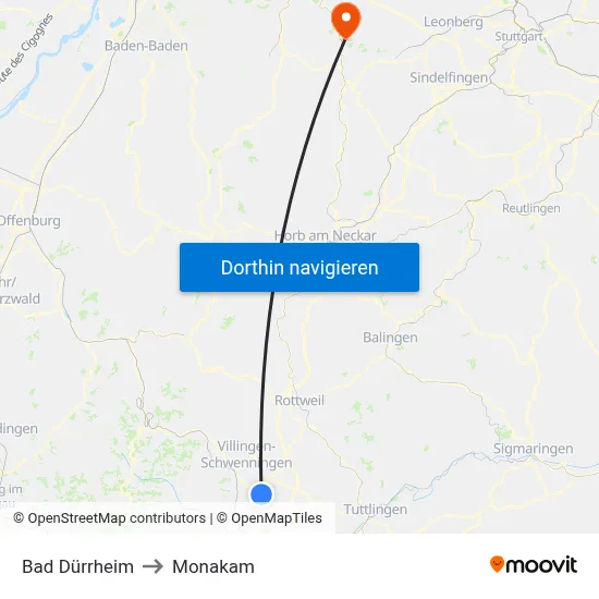 Bad Dürrheim to Monakam map