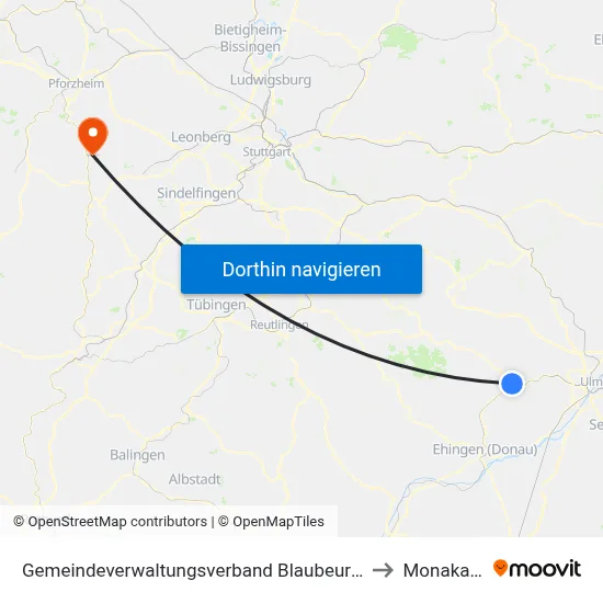 Gemeindeverwaltungsverband Blaubeuren to Monakam map