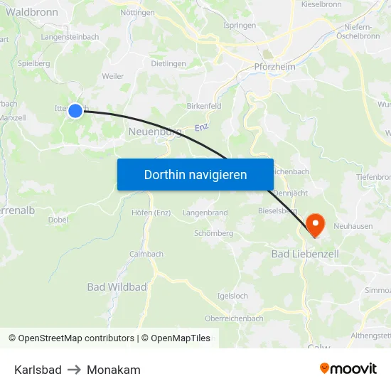 Karlsbad to Monakam map