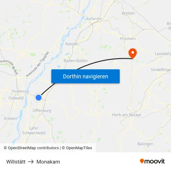 Willstätt to Monakam map