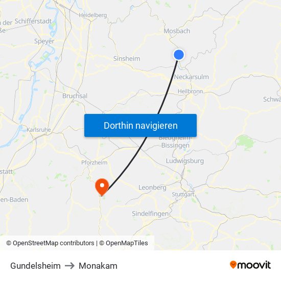 Gundelsheim to Monakam map