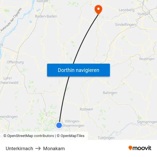 Unterkirnach to Monakam map