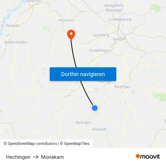 Hechingen to Monakam map