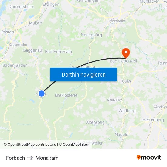 Forbach to Monakam map