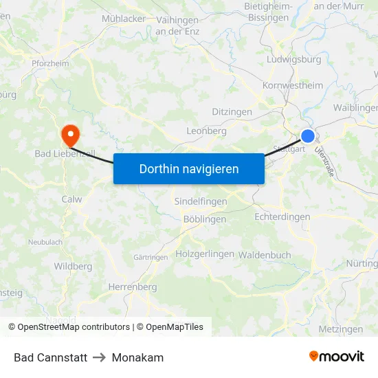 Bad Cannstatt to Monakam map