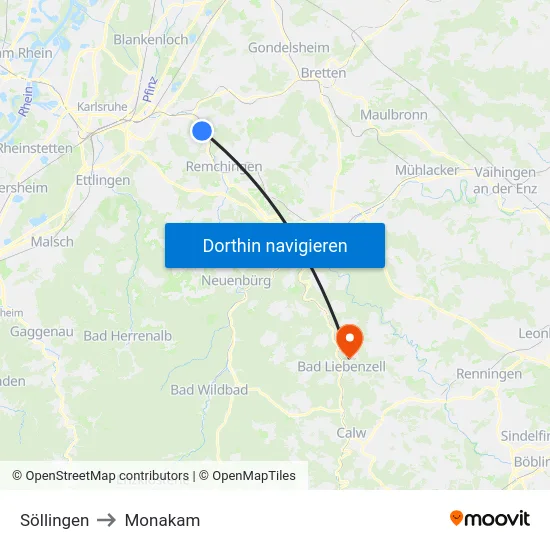 Söllingen to Monakam map