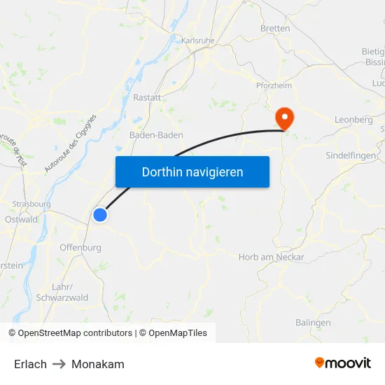 Erlach to Monakam map