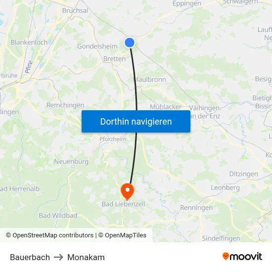 Bauerbach to Monakam map