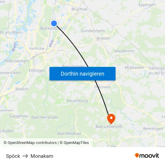 Spöck to Monakam map