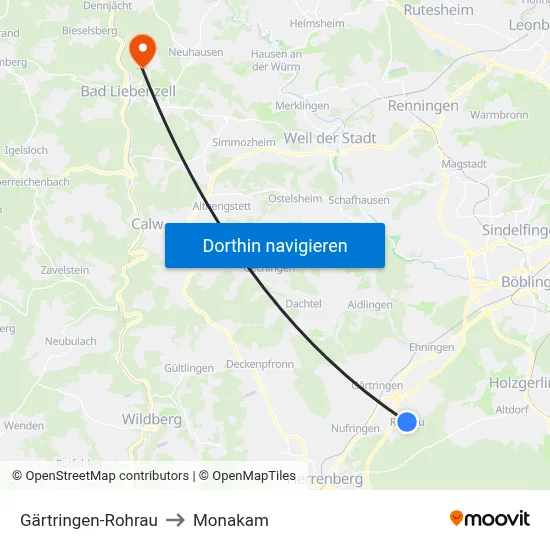 Gärtringen-Rohrau to Monakam map