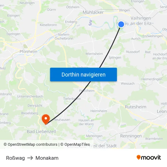 Roßwag to Monakam map