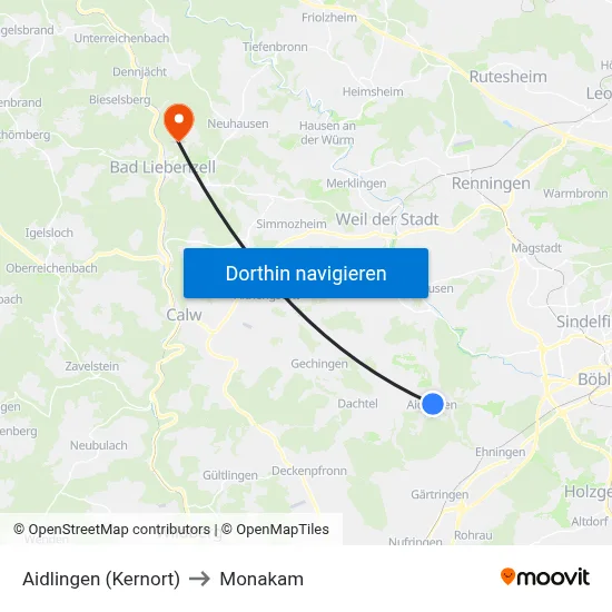 Aidlingen (Kernort) to Monakam map