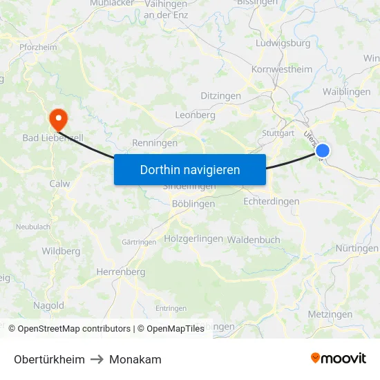 Obertürkheim to Monakam map