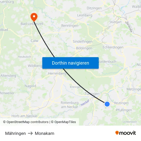 Mähringen to Monakam map