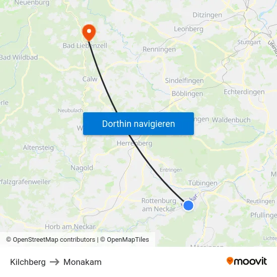 Kilchberg to Monakam map