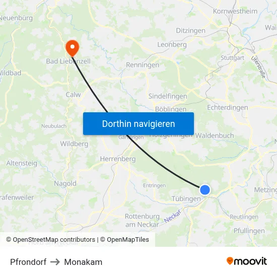 Pfrondorf to Monakam map
