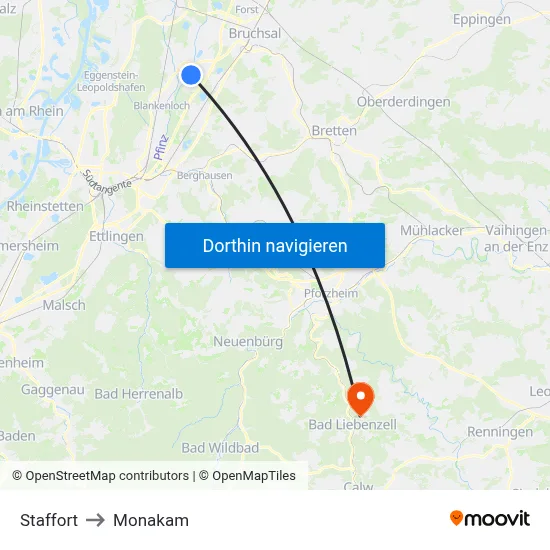 Staffort to Monakam map