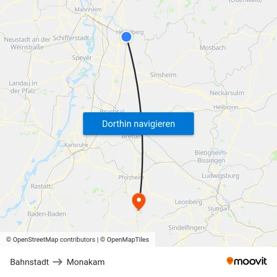 Bahnstadt to Monakam map
