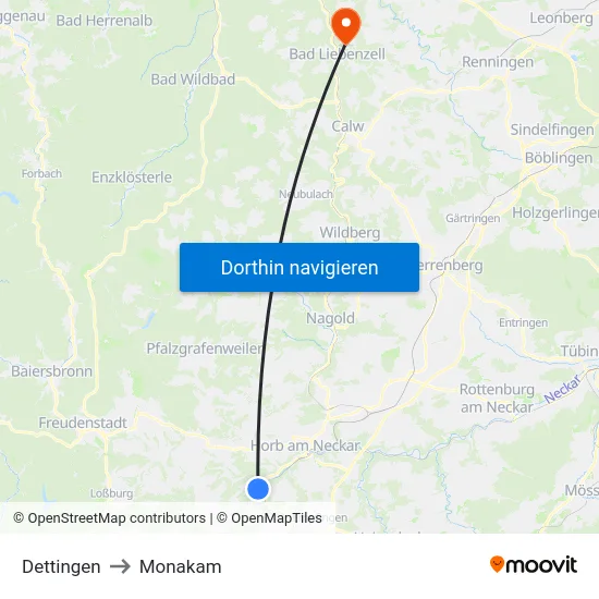Dettingen to Monakam map