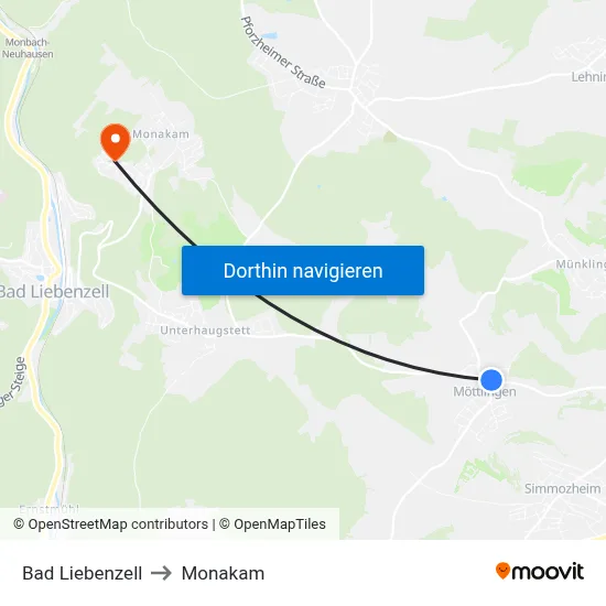 Bad Liebenzell to Monakam map