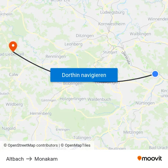 Altbach to Monakam map