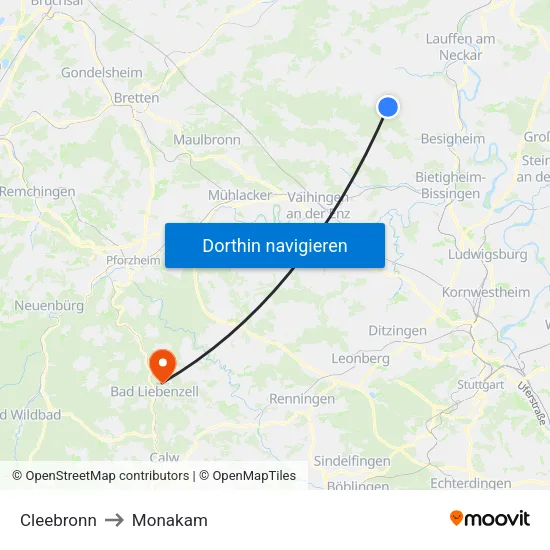 Cleebronn to Monakam map