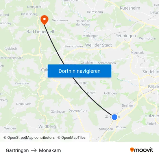 Gärtringen to Monakam map