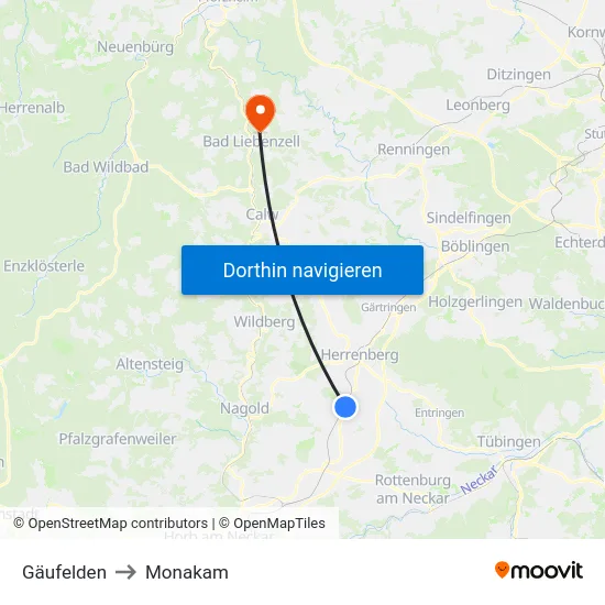 Gäufelden to Monakam map