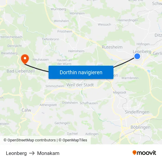 Leonberg to Monakam map