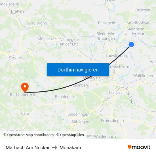 Marbach Am Neckar to Monakam map