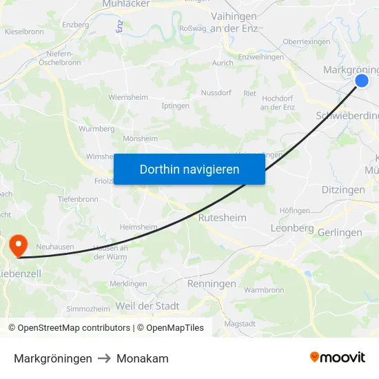 Markgröningen to Monakam map